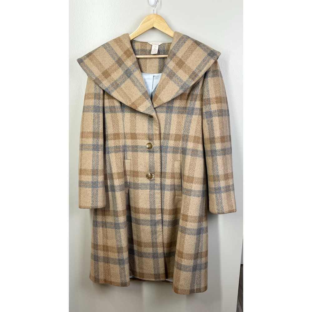 Sundance Plaid Wool Blend Swing Coat Oversized Cape Shawl Collar Women's Sz 6